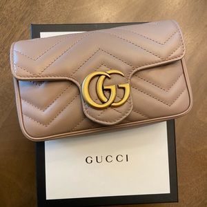 Dusty Pink Gucci Marmont Matelasse Leather Super Mini Bag